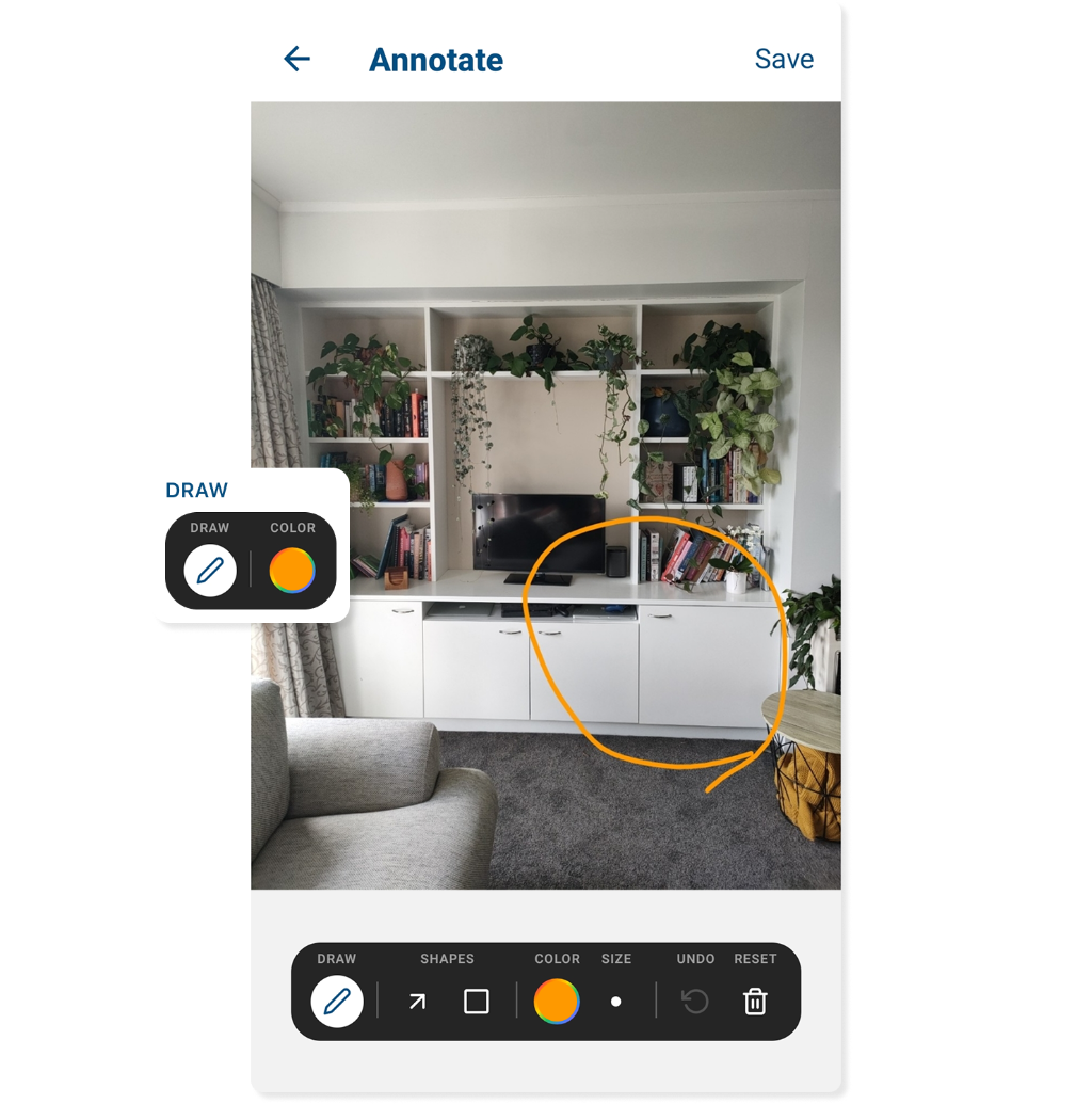 Drawing annotations on an inspection photo